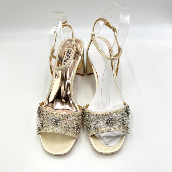 Badgley Mischka | Shoes | Badgley Mischka Blaine Heeled  Badgley Mischka Size 8.5‎ Blaine Ivory Satin Jeweled Dress Sandals Heels Shoes